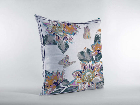 18” Pink White Butterfly Zippered Suede Throw Pillow - Homeroots - Flyclothing LLC
