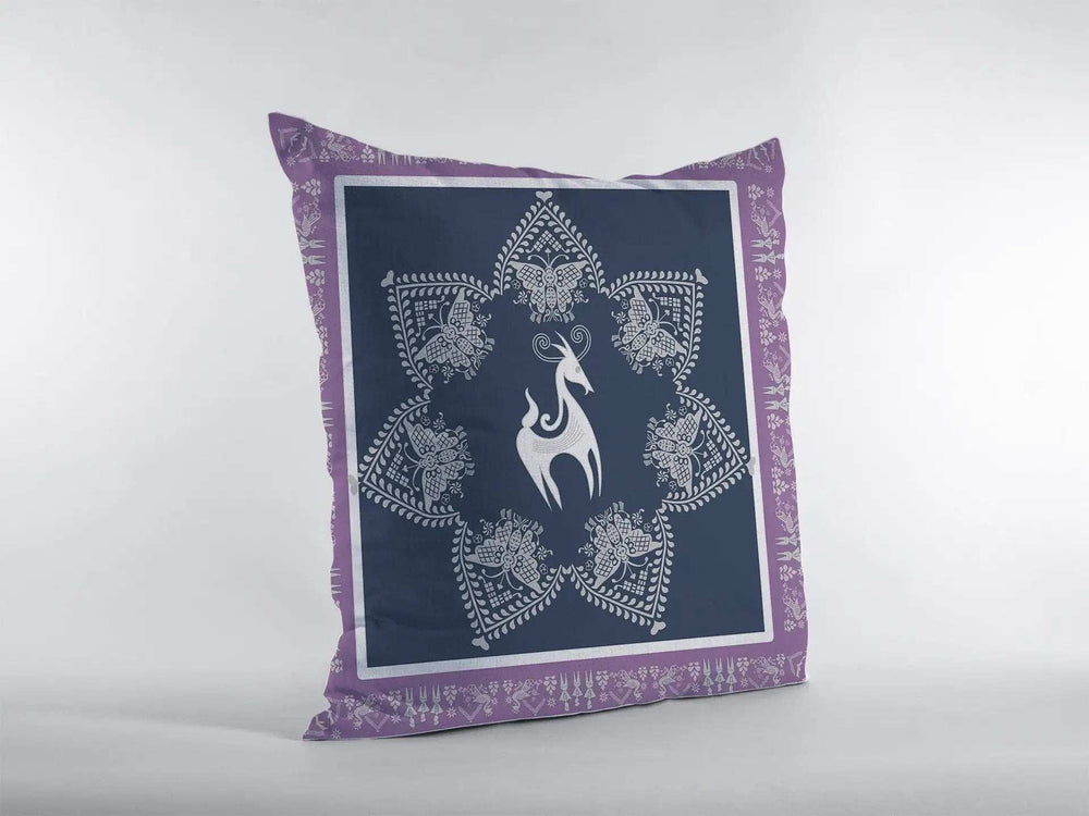18” Navy Purple Horse Zippered Suede Throw Pillow - Homeroots - Flyclothing LLC