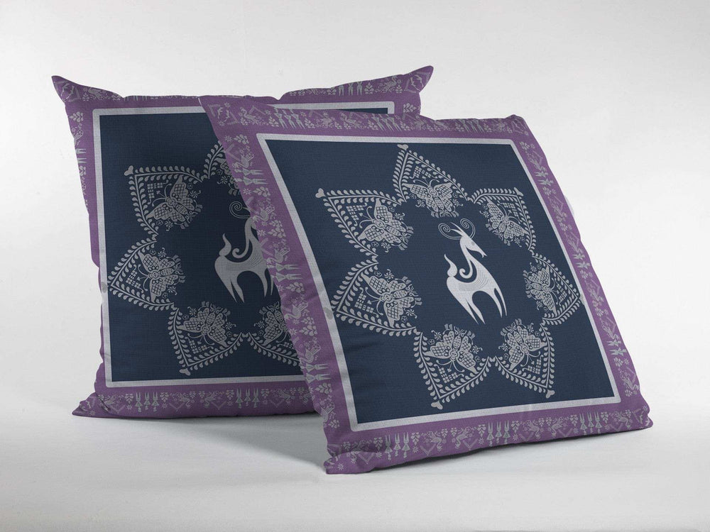 18” Navy Purple Horse Zippered Suede Throw Pillow - Homeroots - Flyclothing LLC