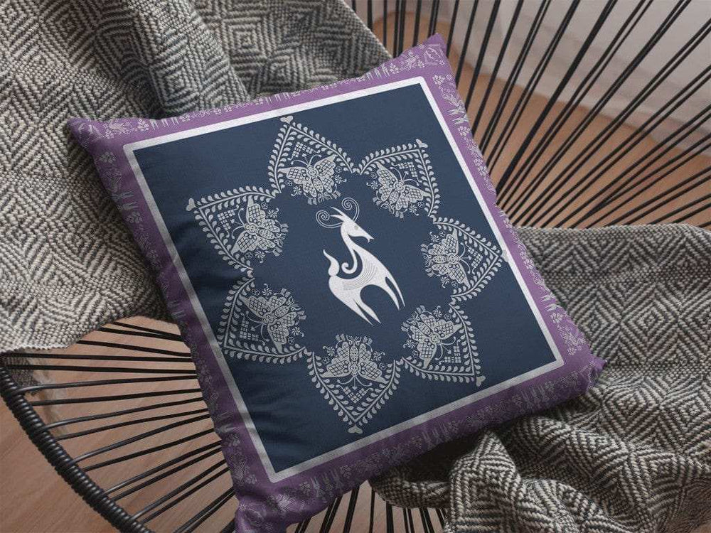 18” Navy Purple Horse Zippered Suede Throw Pillow - Homeroots - Flyclothing LLC