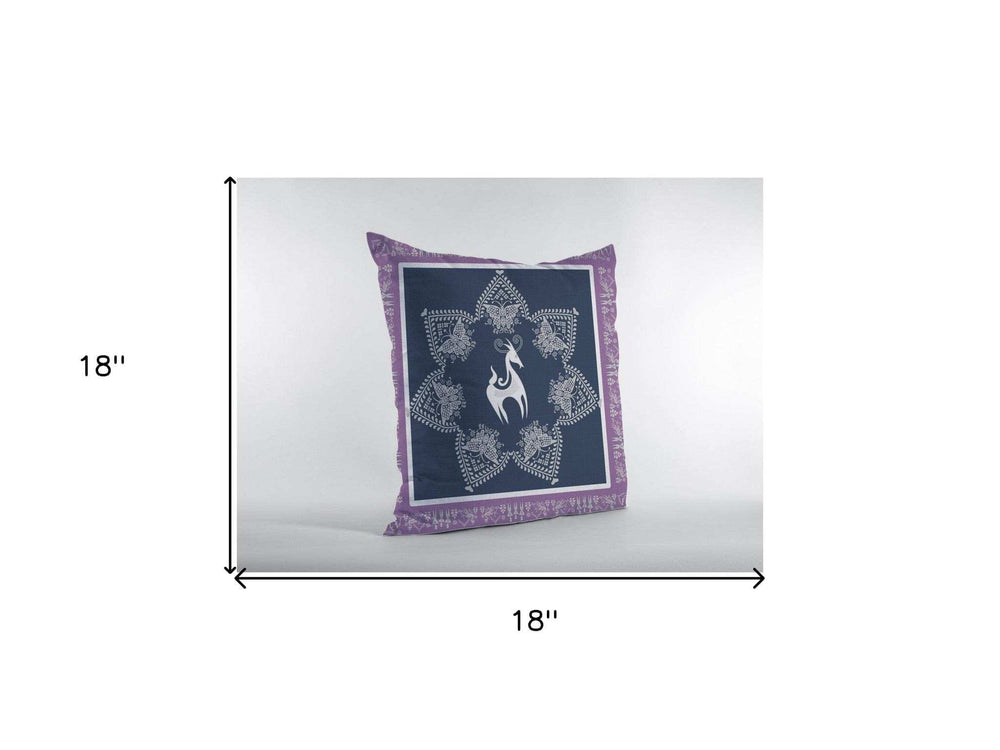 18” Navy Purple Horse Zippered Suede Throw Pillow - Homeroots - Flyclothing LLC