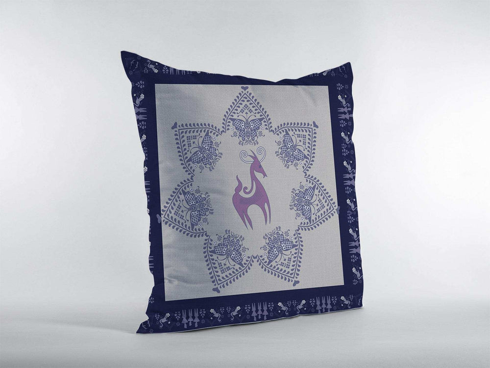 18” Gray Purple Horse Zippered Suede Throw Pillow - Homeroots - Flyclothing LLC