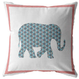 16” Blue Pink Elephant Zippered Suede Throw Pillow - Homeroots - Flyclothing LLC