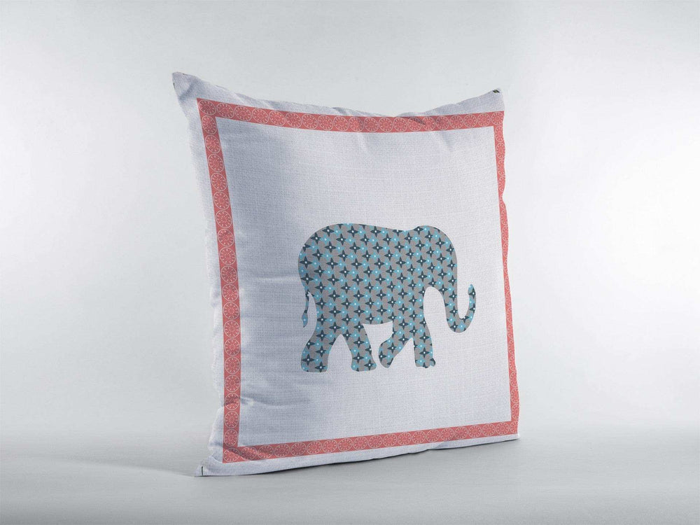 16” Blue Pink Elephant Zippered Suede Throw Pillow - Homeroots - Flyclothing LLC