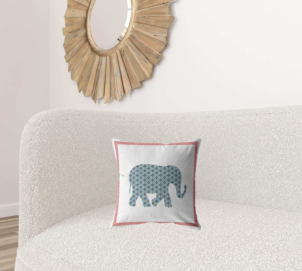 16” Blue Pink Elephant Zippered Suede Throw Pillow - Homeroots - Flyclothing LLC