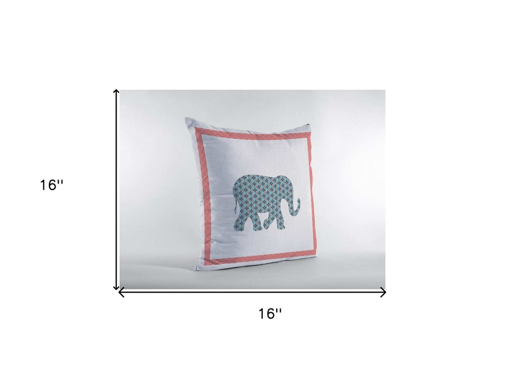 16” Blue Pink Elephant Zippered Suede Throw Pillow - Homeroots - Flyclothing LLC