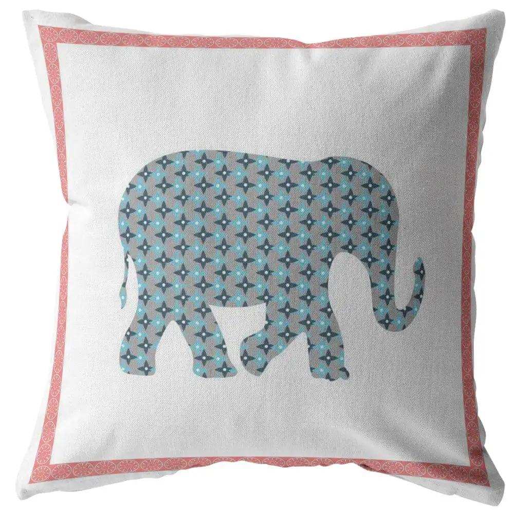 18” Blue Pink Elephant Zippered Suede Throw Pillow - Homeroots - Flyclothing LLC
