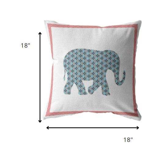 18” Blue Pink Elephant Zippered Suede Throw Pillow - Homeroots - Flyclothing LLC
