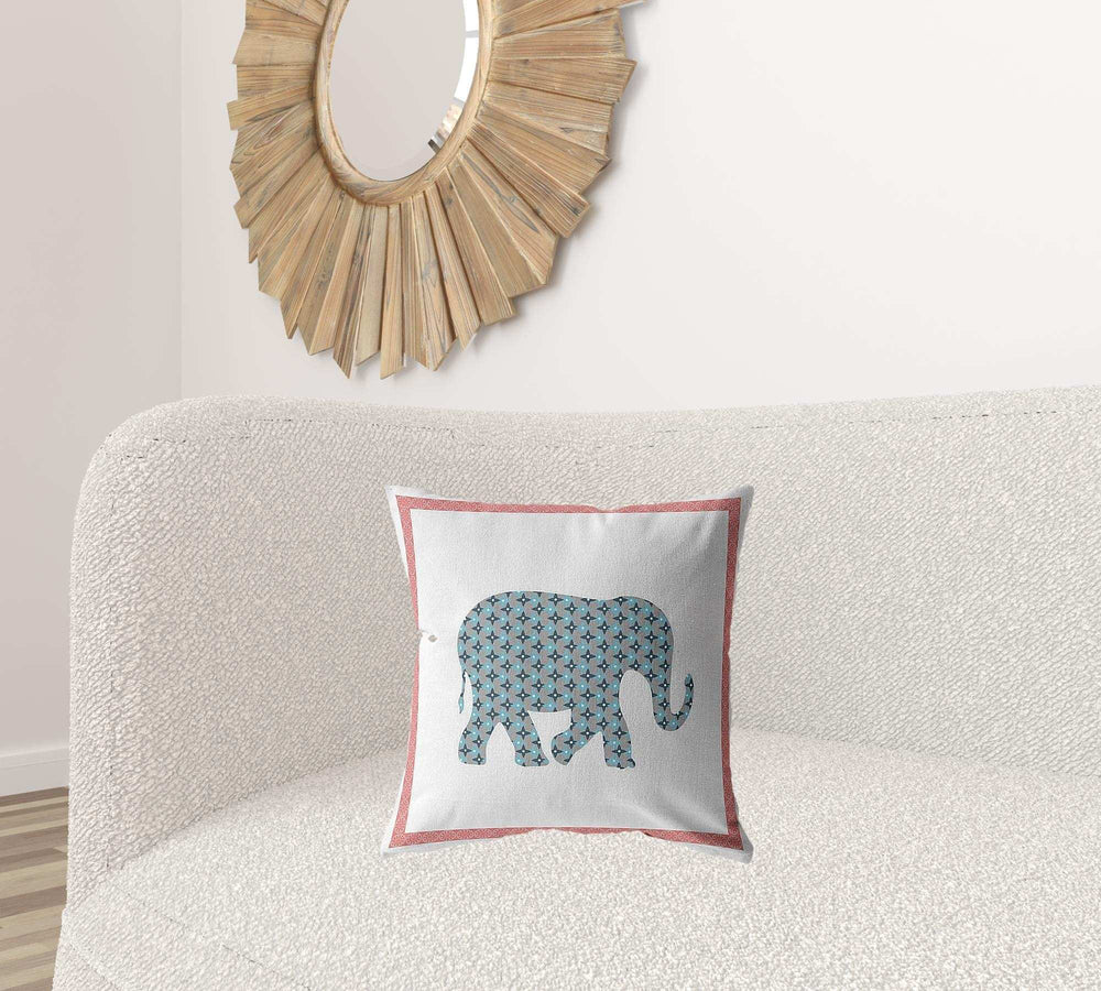 18” Blue Pink Elephant Zippered Suede Throw Pillow - Homeroots - Flyclothing LLC