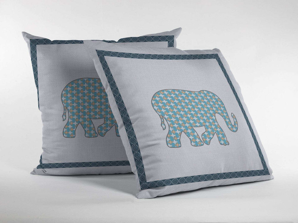 16” Blue White Elephant Zippered Suede Throw Pillow - Homeroots - Flyclothing LLC