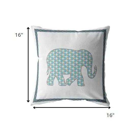 16” Blue White Elephant Zippered Suede Throw Pillow - Homeroots - Flyclothing LLC