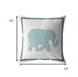 16” Blue White Elephant Zippered Suede Throw Pillow - Homeroots - Flyclothing LLC