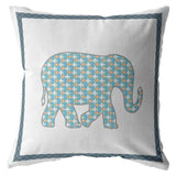 18” Blue White Elephant Zippered Suede Throw Pillow - Homeroots - Flyclothing LLC