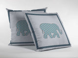 18” Blue White Elephant Zippered Suede Throw Pillow - Homeroots - Flyclothing LLC