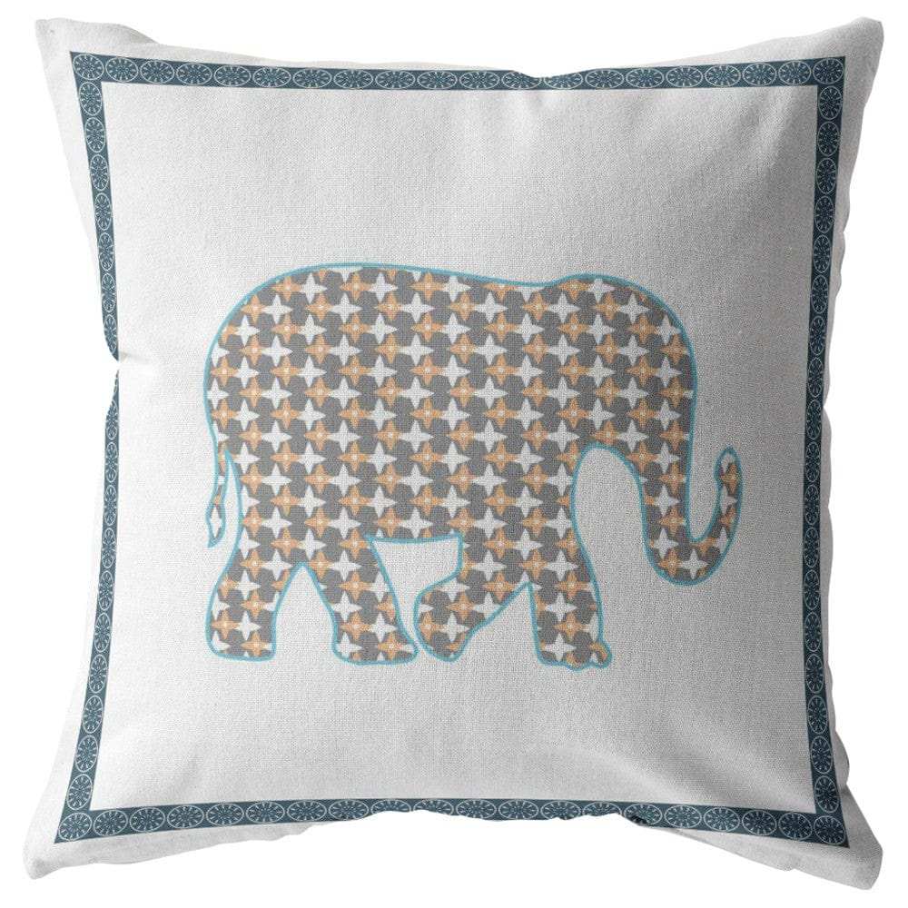 16” Gold White Elephant Zippered Suede Throw Pillow - Homeroots - Flyclothing LLC