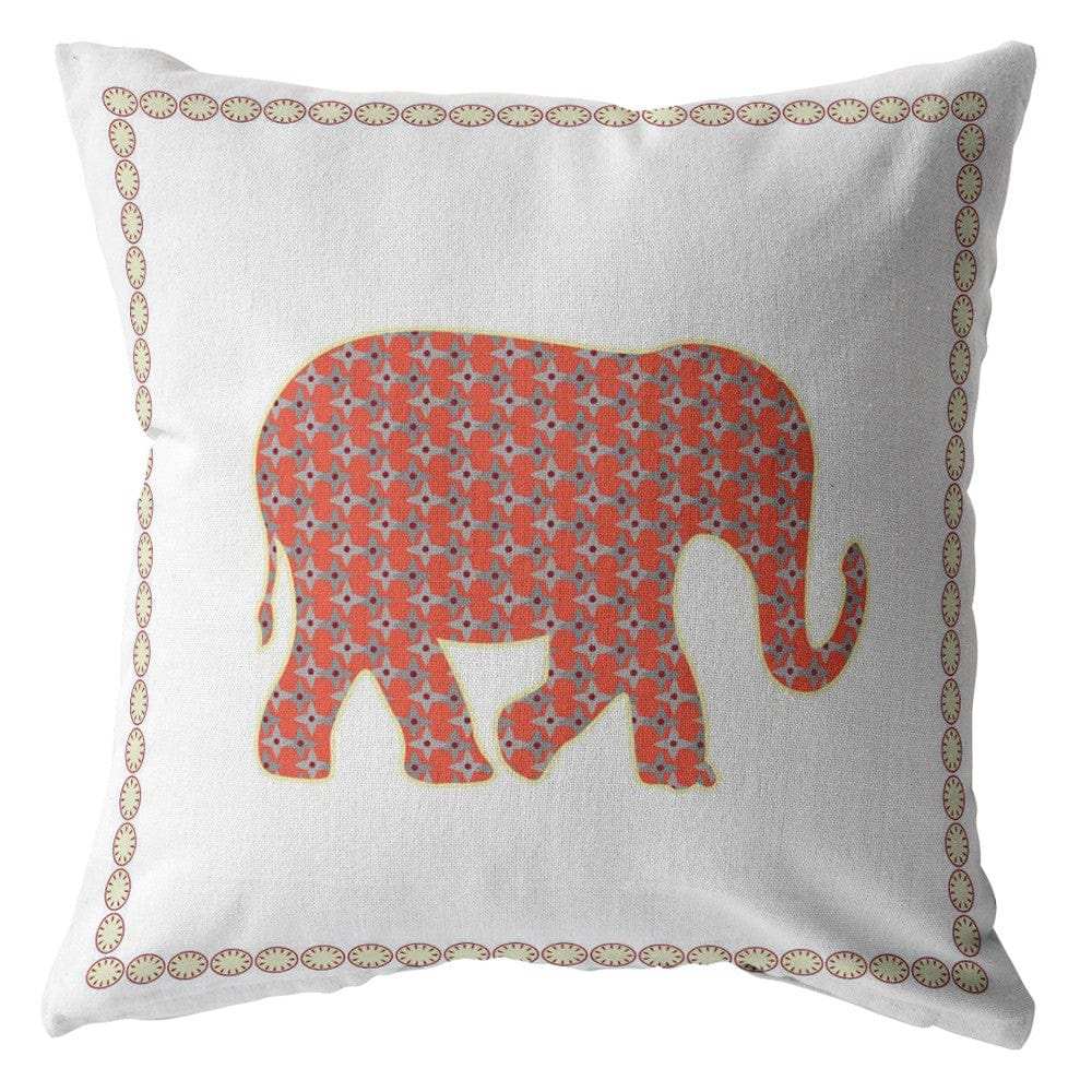 16” Orange White Elephant Zippered Suede Throw Pillow - Homeroots - Flyclothing LLC
