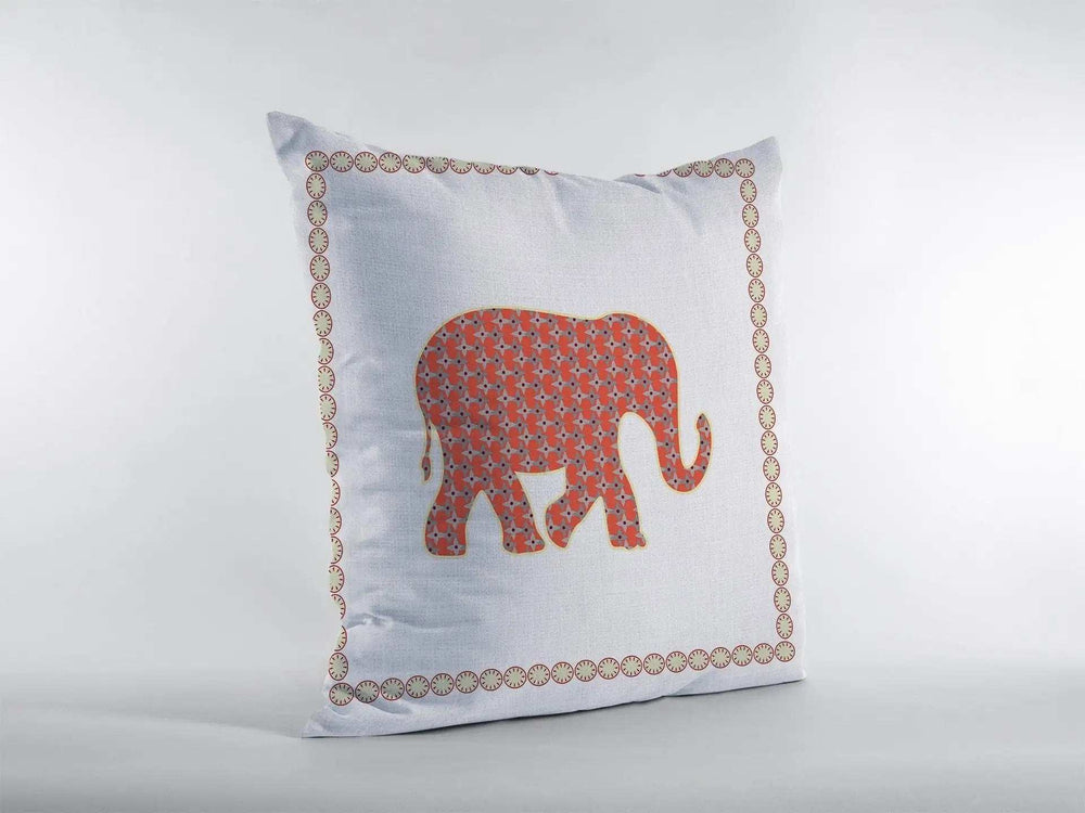 16” Orange White Elephant Zippered Suede Throw Pillow - Homeroots - Flyclothing LLC