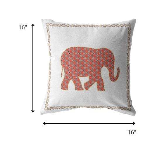 16” Orange White Elephant Zippered Suede Throw Pillow - Homeroots - Flyclothing LLC