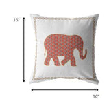 16” Orange White Elephant Zippered Suede Throw Pillow - Homeroots - Flyclothing LLC