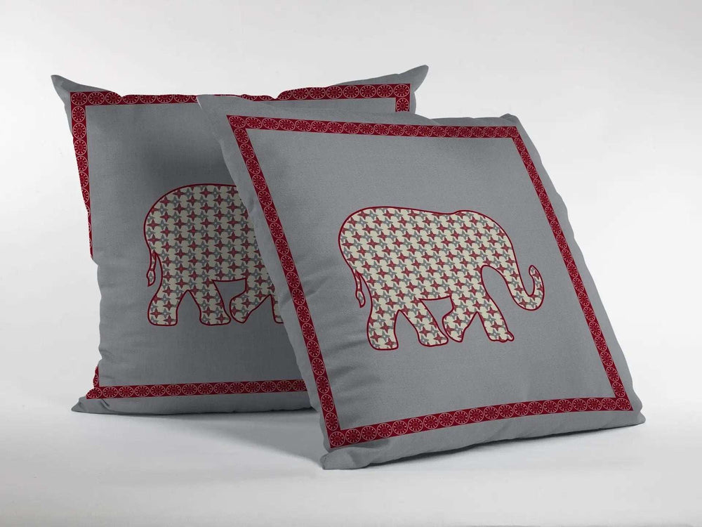 16” Red Gray Elephant Zippered Suede Throw Pillow - Homeroots - Flyclothing LLC