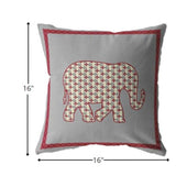 16” Red Gray Elephant Zippered Suede Throw Pillow - Homeroots - Flyclothing LLC