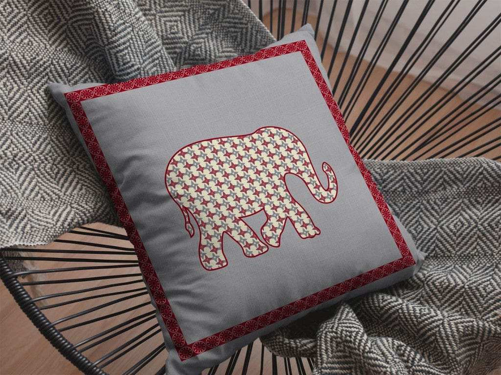 18” Red Gray Elephant Zippered Suede Throw Pillow - Homeroots - Flyclothing LLC