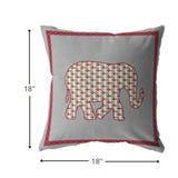 18” Red Gray Elephant Zippered Suede Throw Pillow - Homeroots - Flyclothing LLC