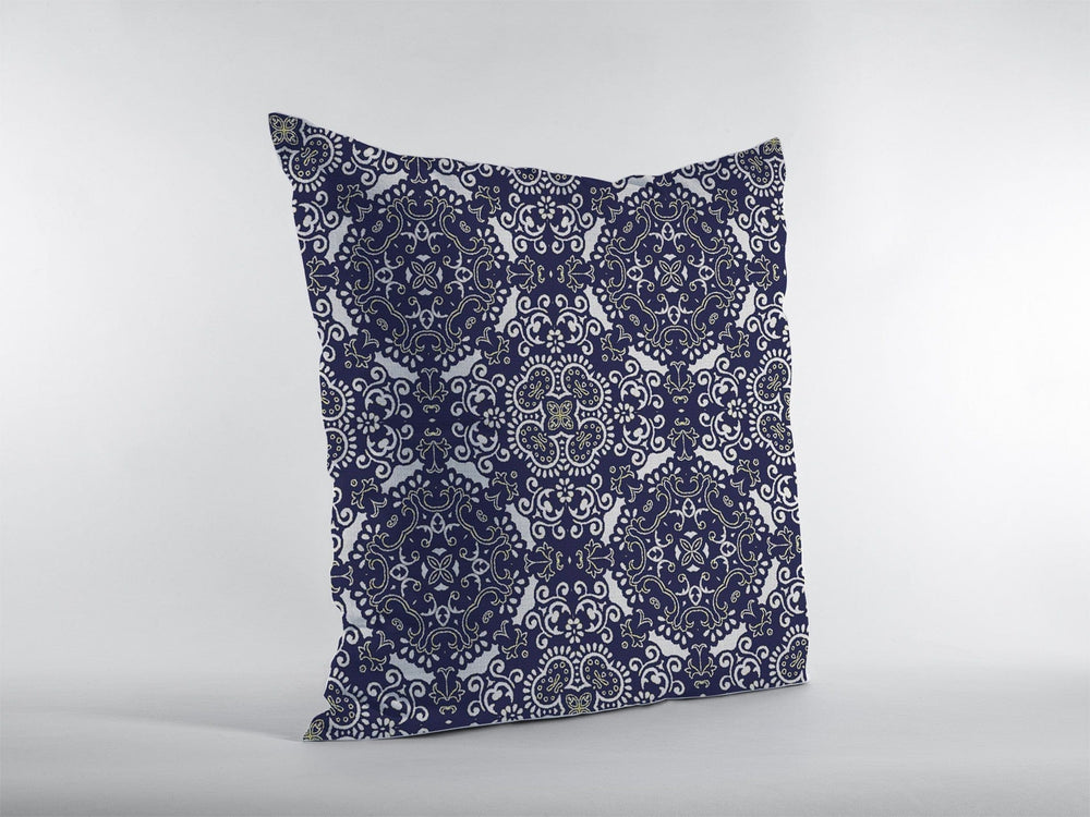16" Navy Boho Pattern Zippered Suede Throw Pillow - Homeroots - Flyclothing LLC