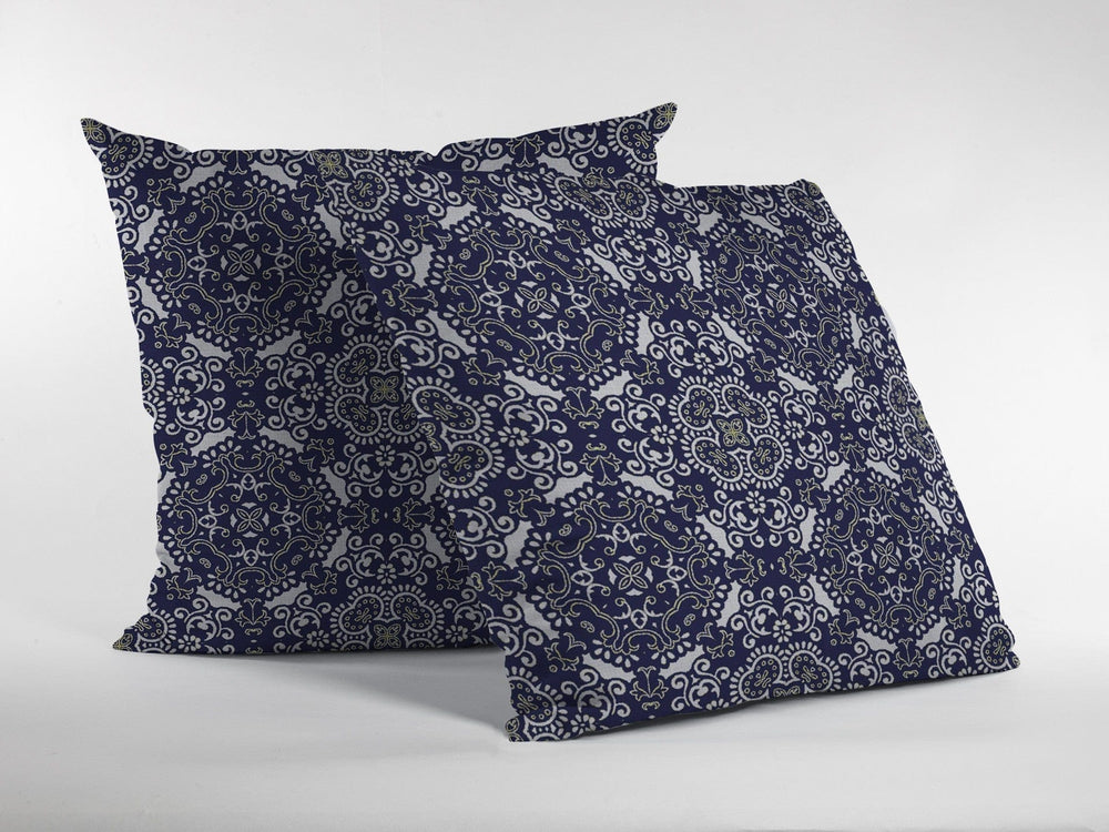 18" Navy Boho Pattern Zippered Suede Throw Pillow - Homeroots - Flyclothing LLC