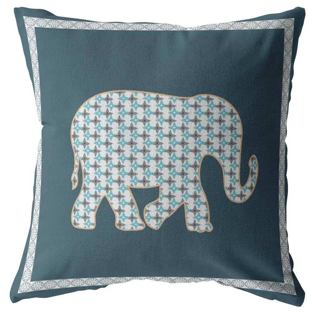 16” Spruce Blue Elephant Zippered Suede Throw Pillow - Homeroots - Flyclothing LLC