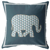 16” Spruce Blue Elephant Zippered Suede Throw Pillow - Homeroots - Flyclothing LLC