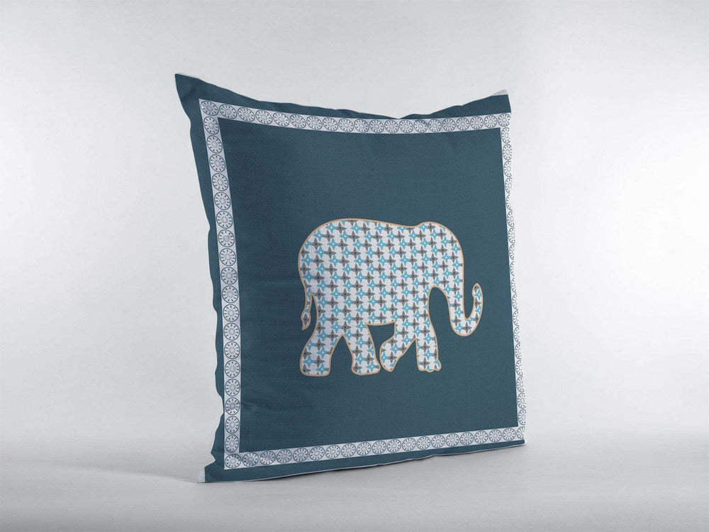 16” Spruce Blue Elephant Zippered Suede Throw Pillow - Homeroots - Flyclothing LLC