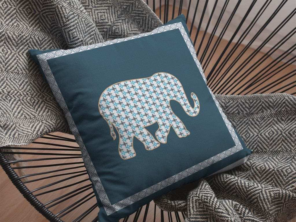 16” Spruce Blue Elephant Zippered Suede Throw Pillow - Homeroots - Flyclothing LLC