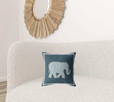 16” Spruce Blue Elephant Zippered Suede Throw Pillow - Homeroots - Flyclothing LLC