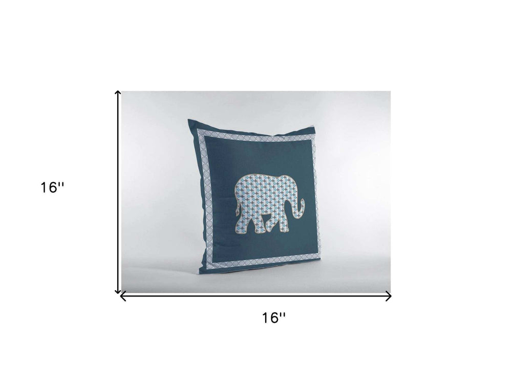 16” Spruce Blue Elephant Zippered Suede Throw Pillow - Homeroots - Flyclothing LLC
