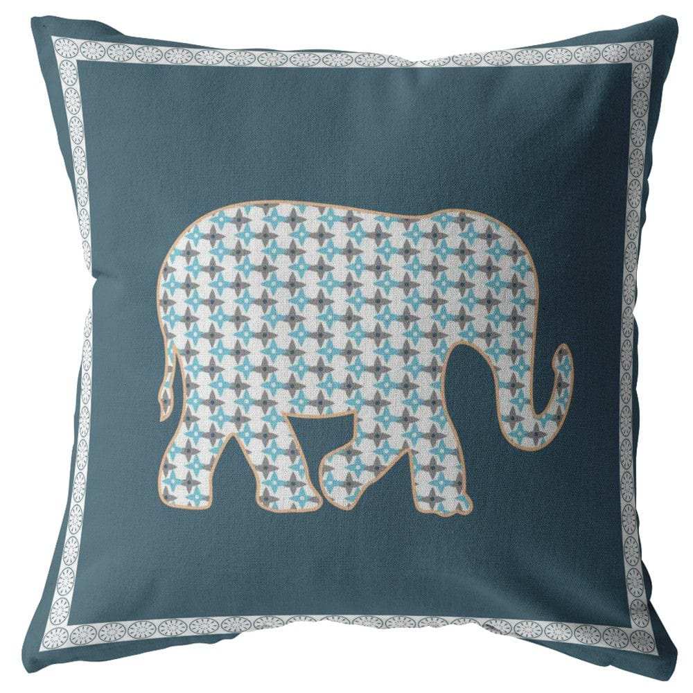 18” Spruce Blue Elephant Zippered Suede Throw Pillow - Homeroots - Flyclothing LLC