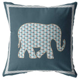 18” Spruce Blue Elephant Zippered Suede Throw Pillow - Homeroots - Flyclothing LLC