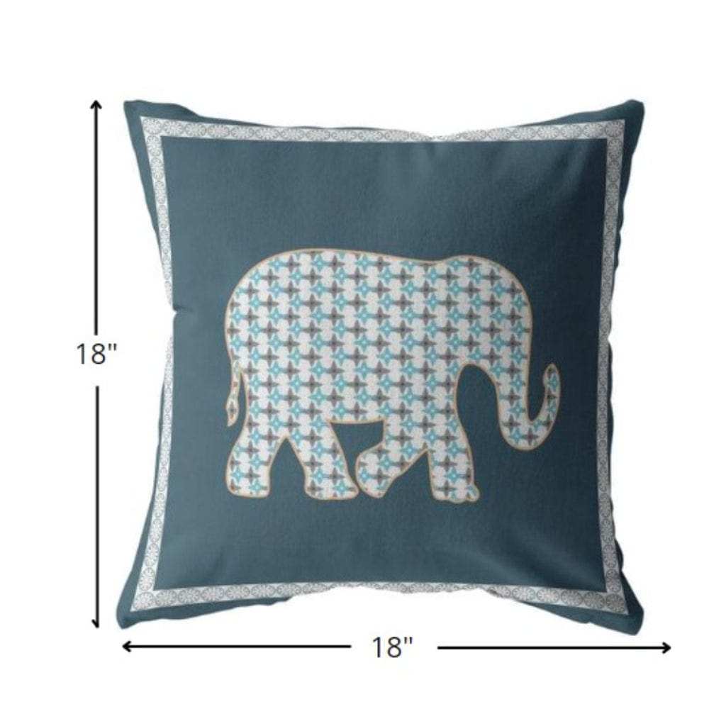 18” Spruce Blue Elephant Zippered Suede Throw Pillow - Homeroots - Flyclothing LLC