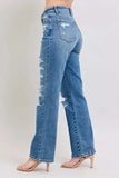 Judy Blue Full Size High Waist Heavy Destroy Straight Jeans Plus Size - Trendsi - Flyclothing LLC