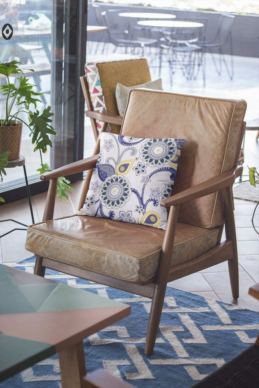 16” Navy White Floral Suede Zippered Throw Pillow - Homeroots - Flyclothing LLC