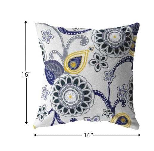 16” Navy White Floral Suede Zippered Throw Pillow - Homeroots - Flyclothing LLC