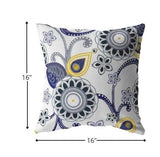 16” Navy White Floral Suede Zippered Throw Pillow - Homeroots - Flyclothing LLC