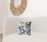 16” Navy White Floral Suede Zippered Throw Pillow - Homeroots - Flyclothing LLC