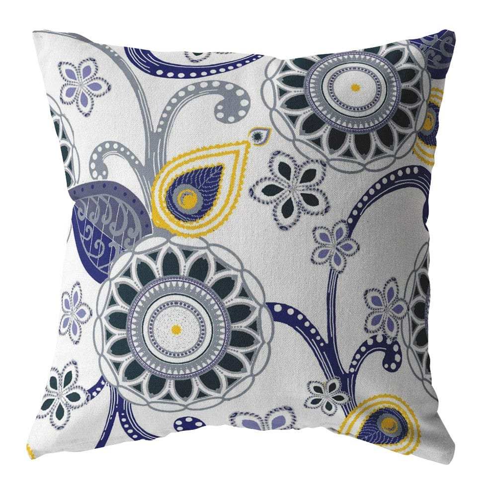 18” Navy White Floral Suede Zippered Throw Pillow - Homeroots - Flyclothing LLC