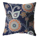 16” Indigo Orange Floral Suede Zippered Throw Pillow - Homeroots - Flyclothing LLC