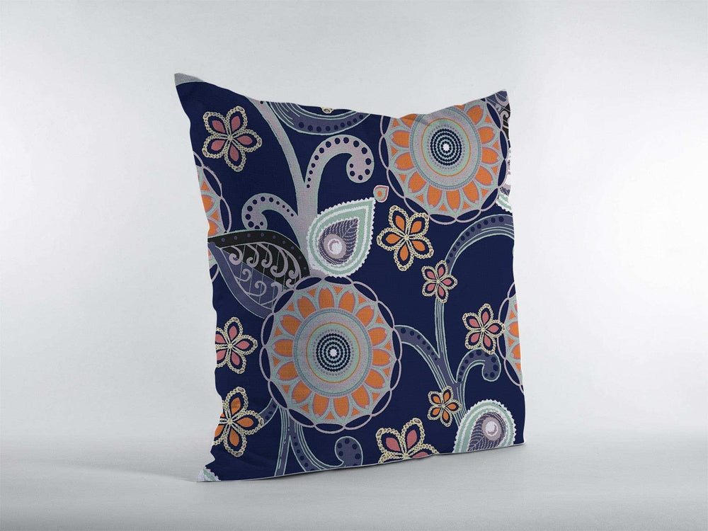 16” Indigo Orange Floral Suede Zippered Throw Pillow - Homeroots - Flyclothing LLC