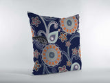 16” Indigo Orange Floral Suede Zippered Throw Pillow - Homeroots - Flyclothing LLC