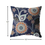 16” Indigo Orange Floral Suede Zippered Throw Pillow - Homeroots - Flyclothing LLC