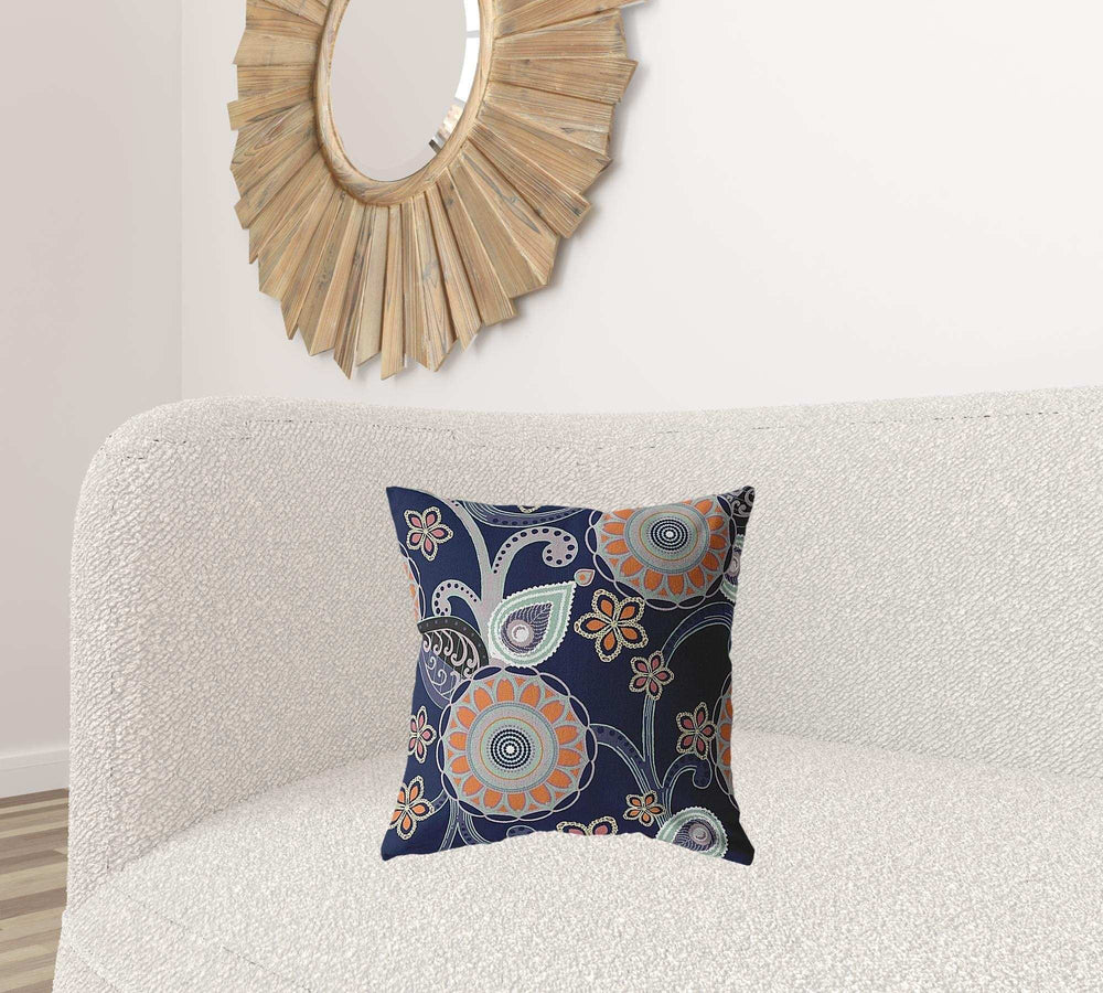 18” Indigo Orange Floral Suede Zippered Throw Pillow - Homeroots - Flyclothing LLC