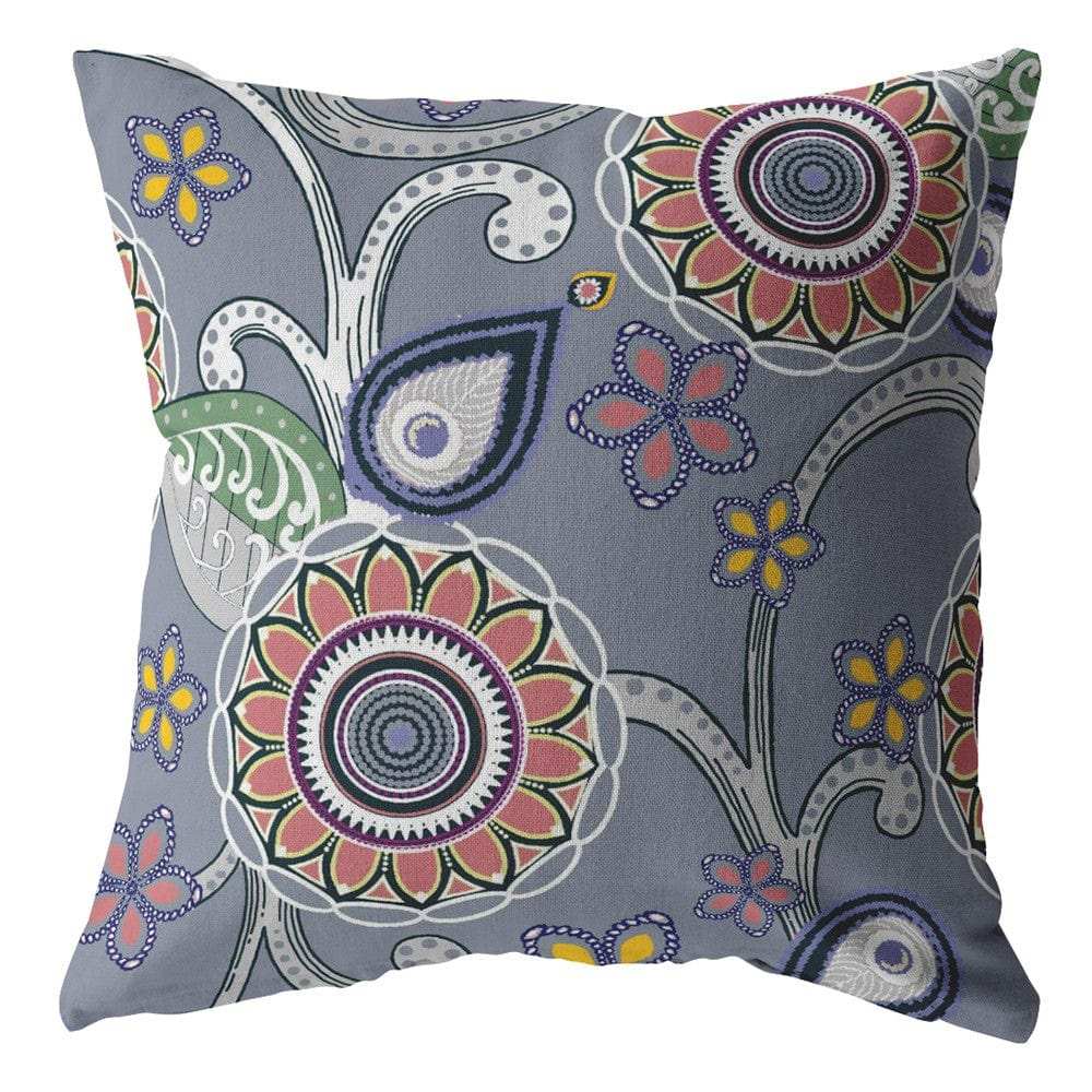 16” Gray Pink Floral Suede Zippered Throw Pillow - Homeroots - Flyclothing LLC